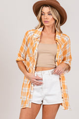 SAGE + FIG Women's Plaid Button-Up Shirt with Side Slits - 100% Cotton