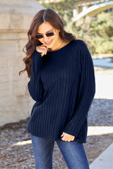 Basic Bae Full Size Ribbed Round Neck Long Sleeve Knit Top - Stylish & Comfortable