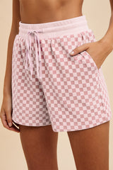 Annie Wear Women's Stylish Checkered Top and Comfy Drawstring Shorts Set