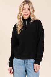 BOMBOM Women's Quarter Zip Long Sleeve Sweatshirt with Pockets - Cozy, Stylish, and Functional