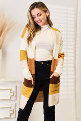 Trendy Color Block Dropped Shoulder Cardigan with Pockets
