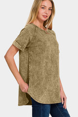 Zenana Women's Heathered Cotton Round Neck Short Sleeve Top - Versatile & Stylish