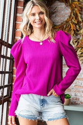 First Love Elegant Texture Puff Sleeve Round Neck Blouse for Women