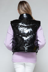 Snobbish Shiny Quilted Turtleneck Vest - Stylish Zip-Up Outerwear