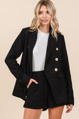 Mittoshop Women's Double-Breasted Plaid Blazer - Classic Long Sleeve Design
