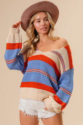 BiBi Vibrant Multi-Color Stripe Scoop Neck Sweater - Stylish Comfort & Layering Essential for Every Wardrobe