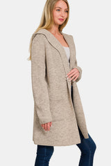 Zenana Women's Hooded Open Front Cardigan with Pockets