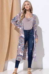 Elegant Printed Kimono Cardigan for Women - Open Front & Longline