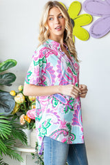 Heimish Paisley Print Top with Dolphin Hem - Full Size & Short Sleeve