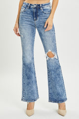 RISEN Women's High Rise Distressed Flare Jeans - Trendy & Vintage Style