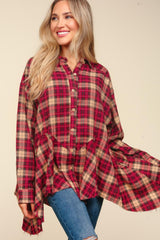 Haptics Women's Plaid Button-Down Sharkbite Hem Tunic Shirt