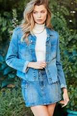 Veveret Women's Button-Up Raw Hem Denim Jacket - Stylish & Versatile