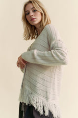 Davi & Dani Women’s Fringe V-Neck Acrylic Cardigan - Button-Up Long Sleeve