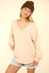 Stylish Washed V-Neck Knit Top with Unique Exposed Seams by VERY J