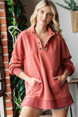 Chic Women's Grommet Split Neck Sweatshirt with Kangaroo Pocket - First Love