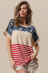 Patriotic American Flag Theme Short Sleeve T-Shirt - Perfect for 4th of July