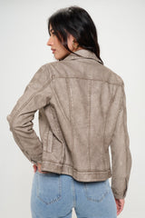 Coalition LA Women's Vegan Leather Cargo Shacket - Stylish Button-Down Spring Jacket