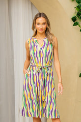 Sew In Love Full Size Striped Tied Sleeveless Dress with Convenient Side Pockets