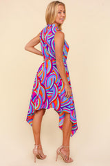 Haptics Full Size Geometric Print Mock Neck Sleeveless Dress with Pockets