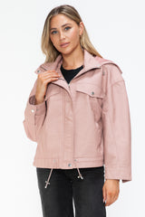 Trendy PU Leather Zip-Up Jacket with Adjustable Drawstring Hem | How Dare U