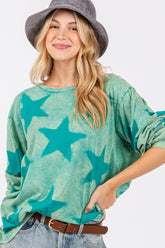 Trendy Mineral Wash Star Pattern T-Shirt | 100% Cotton | Unique Design