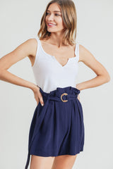 Women's Buckle Belt Linen Shorts - Cotton Bleu Summer Fashion by Nu Label