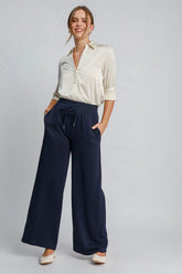 Umgee Women's Drawstring Wide Leg Pants with Pockets - Comfortable & Versatile Fashion Staple