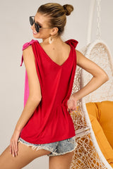 BiBi Women's Shoulder Ribbon Tied Contrast Tank Top - Trendy & Versatile