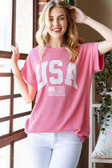 Heimish USA Graphic Ribbed Short Sleeve Top - Patriotic Women's Tee