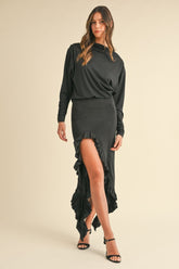 Mable Backless Asymmetric Ruffle Hem Maxi Dress - Sexy & Sophisticated
