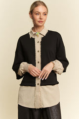 Davi & Dani Faux Layered French Terry Contrast Top - Stylish & Versatile Fashion