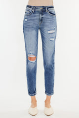 Kancan High Rise Distressed Mom Jeans - Trendy & Comfortable Denim