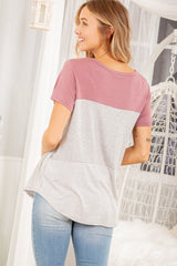 Heimish Women's Color Block Striped T-Shirt with Round Neck and Short Sleeves