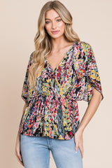 BOMBOM Women's Printed Surplice Peplum Blouse - Trendy & Versatile