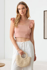 Le Lis Women's Ruffled Cap Sleeve Square Neck Crop Top - Trendy & Versatile