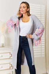 Trendy Fringe Sleeve Dropped Shoulder Cardigan - Cozy & Stylish Layer