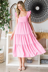 Elegant Ruffled Sleeveless Tiered Midi Dress by Reborn J - Perfect for Any Occasion