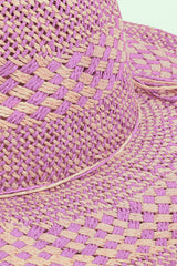 Fame Checkered Straw Weave Sun Hat - Stylish Sun Protection for Women
