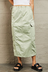 HYFVE High Waisted Cargo Midi Skirt with Elegant Scrunch Detail