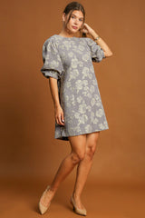 Umgee Floral Jacquard Puff Sleeve Mini Dress - Elegant Occasion Wear from NK Wears