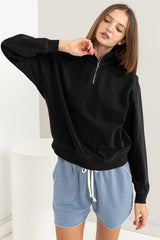 HYFVE Women's Half Zip Drop Shoulder Cotton Sweatshirt - Perfect for Workout & Casual Wear