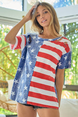 BiBi Patriotic American Flag Short Sleeve T-Shirt - 100% Cotton