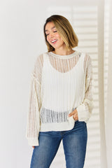 HYFVE Women's Openwork Knit Top with Ribbed Trim - Long Sleeve