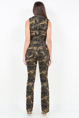 Trendy V-Cut Ruched Camo Flare Pants by American Bazi