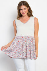 Trendy Smocked Printed Peplum Sleeveless Top - Chic Women's Fashion