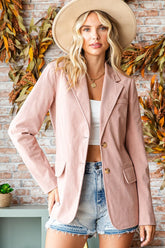 First Love Women's Full Size Corduroy Blazer with Flap Pockets - Chic, Comfortable, & Versatile