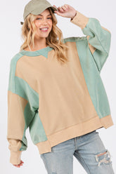 SAGE + FIG Women's Color Block Round Neck Sweatshirt - Relaxed Fit, 100% Cotton