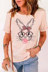 Trendy Rabbit Graphic Women's T-Shirt - Round Neck, Short Sleeve