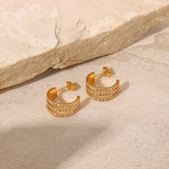 Elegant Gold-Plated Stainless Steel Zircon C-Hoop Earrings