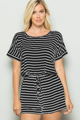 Heimish Striped Round Neck Short Sleeve Romper - Stylish & Comfortable One-Piece Outfit